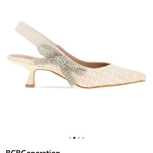 BCBGeneration Ivory Slingback Kitten Heel with Crystal Bow